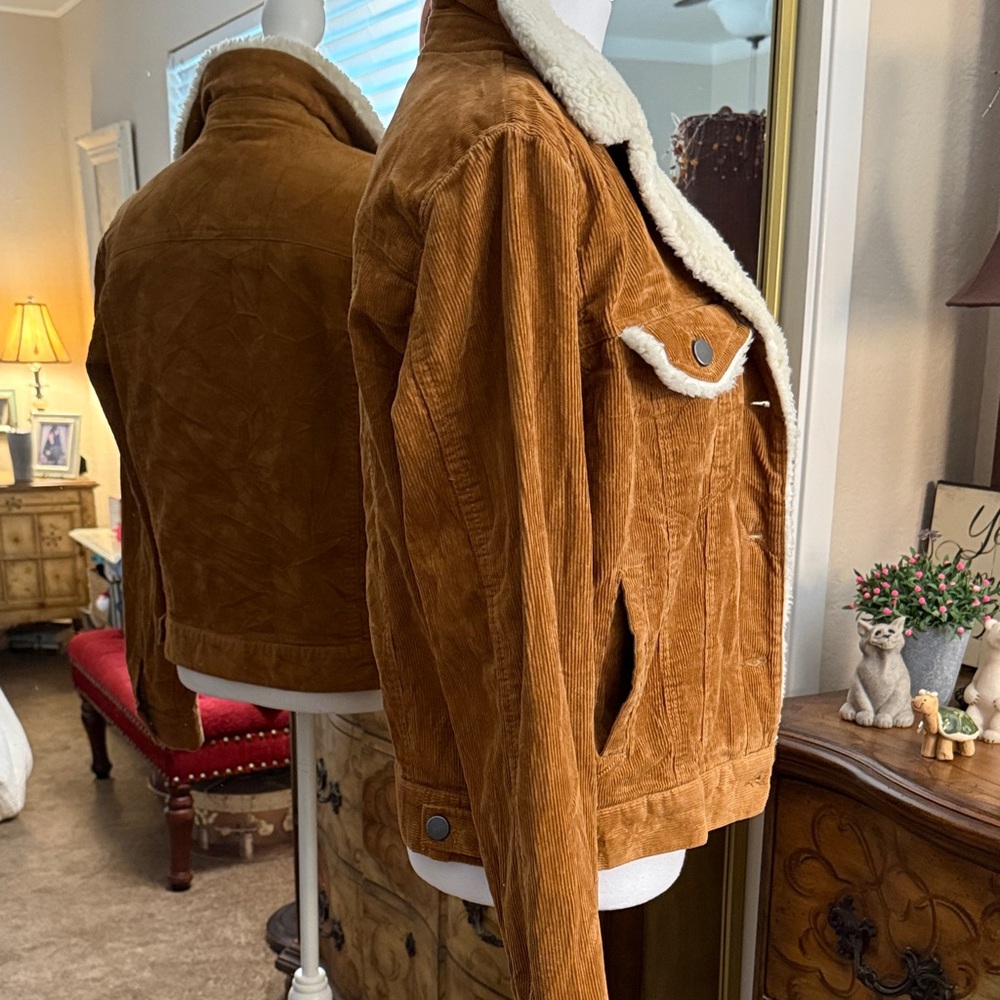 ASOS Denim Corduroy Sherpa Jacket -Brown - Size US 6 - Picture 8 of 16